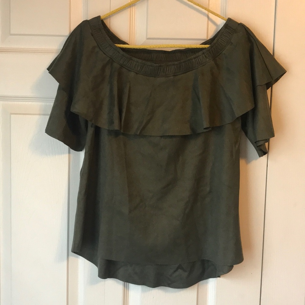 David Lerner micro suede ruffle shirt